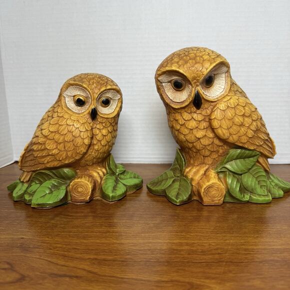 Set Vintage 70'S Homco Owl Family FIGURINES Hard Plastic Resin Retro - Picture 1 of 5